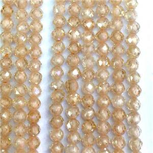 champagne Cubic Zircon Beads, faceted round, approx 3mm dia