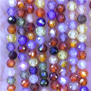 Cubic Zircon Beads, faceted round, mixed color, approx 3mm dia