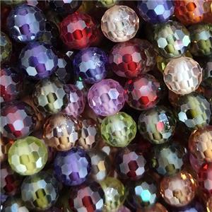 Cubic Zircon Beads, faceted round, mixed color, approx 6mm dia