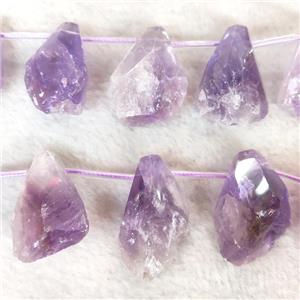 purple Amethyst teardrop nugget beads, topdrilled, approx 16-33mm