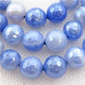 blue striped Agate beads, faceted round, light electroplated, approx 12mm dia