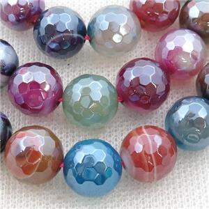 mix color striped Agate beads, faceted round, light electroplated, approx 10mm dia