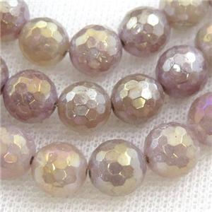 Natural Pink Strawberry Quartz Beads Faceted Round Electroplated, approx 8mm dia