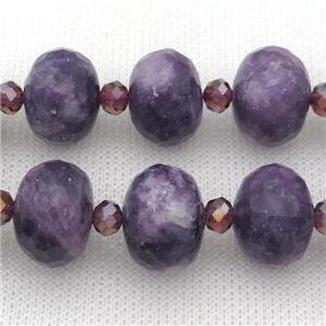 Purple Lepidolite Beads, faceted rondelle, approx 13-18mm
