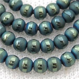 round Hematite Beads with line, matte, green electroplated, approx 4mm dia