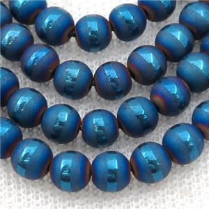 round Hematite Beads with line, matte, blue electroplated, approx 6mm dia