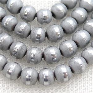 round Hematite Beads with line, matte, silver electroplated, approx 4mm dia