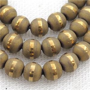 round Hematite Beads with line, matte, gold electroplated, approx 6mm dia