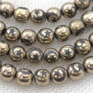 round gold Hematite Beads with moonstar, approx 4mm dia