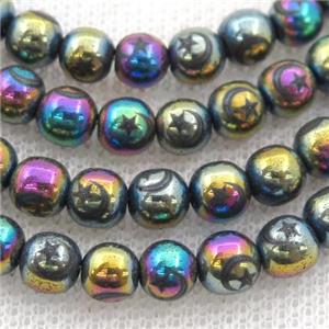 round rainbow Hematite Beads with moonstar, approx 4mm dia
