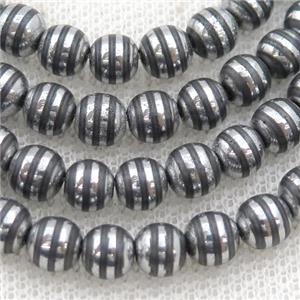 round black Hematite Beads with silver line, approx 10mm dia