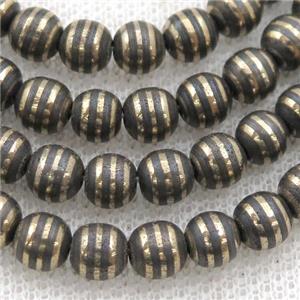 round black Hematite Beads with gold line, approx 6mm dia