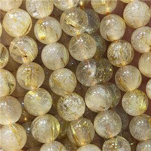 Gold Rutilated Quartz Beads, round, B-grade, approx 4mm dia