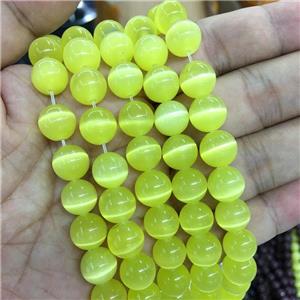 yellow round Cats Eye Stone Beads, approx 12mm dia