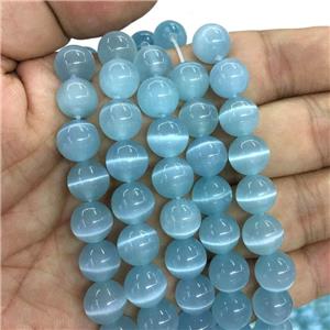 lt.blue round Cats Eye Stone Beads, approx 12mm dia