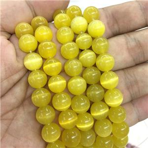round Cats Eye Stone Beads, gold, approx 4mm dia