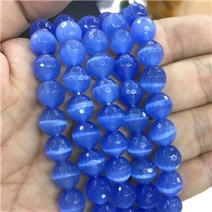 faceted round Cat Eye Stone Beads, blue, approx 10mm dia
