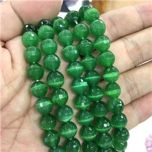 faceted round Cat Eye Stone Beads, green, approx 10mm dia