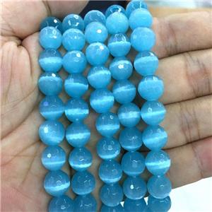 Cats Eye Stone Beads Blue Faceted Round, approx 10mm dia