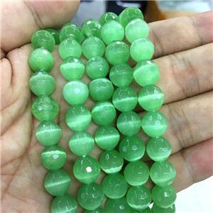 faceted round green Cat Eye Stone Beads, approx 10mm dia