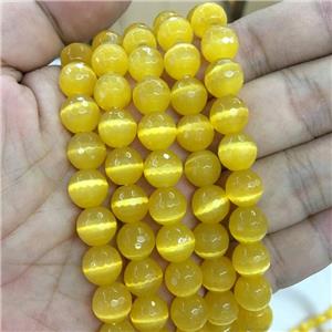 gold Cat Eye Stone Beads, faceted round, approx 10mm dia