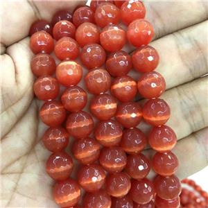 red Cat Eye Stone Beads, faceted round, approx 10mm dia