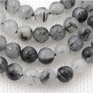 black Rutilated Quartz Beads, round, approx 4mm dia