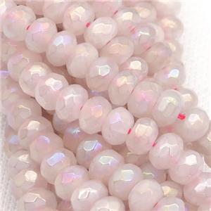 Natural Rose Quartz Beads, Faceted Rondelle, AB-color Electroplated, approx 5x8mm