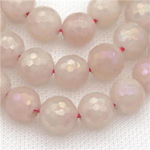 round Rose Quartz Beads, faceted, electroplated, approx 8mm dia