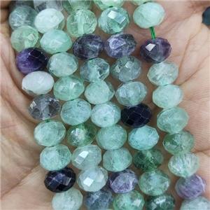 natural Fluorite Beads, faceted rondelle, multicolor, approx 6-8mm