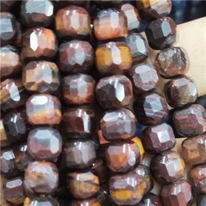 Iron Tiger Eye Stone Beads, faceted cube, approx 6mm