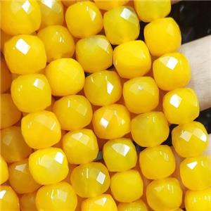 yellow Jade cube beads, faceted, approx 9-10mm