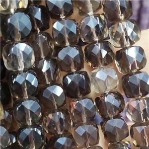 Smoky Quartz Beads, faceted cube, approx 4mm