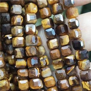 yellow Tiger Eye Stone Beads, faceted cube, approx 6mm