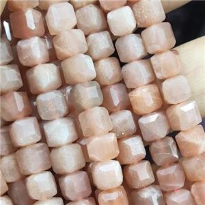 peach MoonStone Beads, faceted cube, approx 4mm