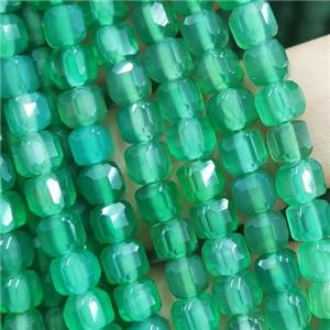 green Agate Cube Beads, faceted, approx 9-10mm