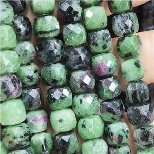 Ruby Zoisite Beads, faceted cube, green, approx 4mm