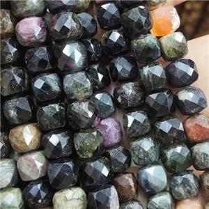 Tourmaline cube beads, faceted, multicolor, approx 6mm