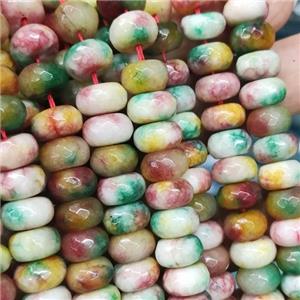 Jade beads, faceted rondelle, multicolor, approx 6x10mm