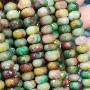 multicolor Jade beads, faceted rondelle, approx 6x10mm