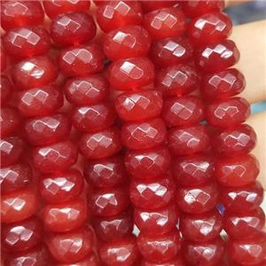 red Jade beads, faceted rondelle, approx 6x10mm