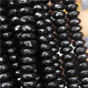 black Jade beads, faceted rondelle, approx 6x10mm