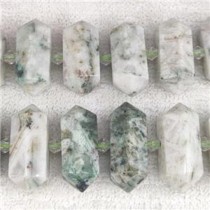 green Tree Agate bullet beads, approx 12-30mm
