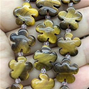 Tiger eye stone flower beads, approx 15mm