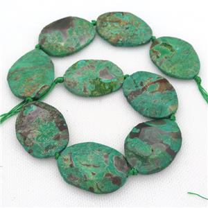 green Ocean Jasper Slice Beads, faceted freeform, approx 30-40mm