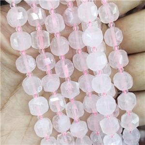 Rose Quartz Beads, pink, faceted cube, approx 8-9mm