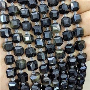Obsidian Beads, faceted cube, approx 8-9mm