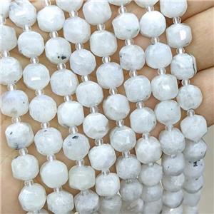 white MoonStone Beads, faceted cube, approx 8-9mm