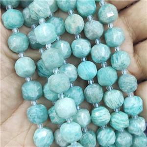 green Amazonite Beads, faceted cube, approx 8-9mm