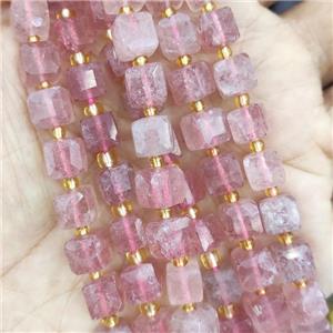 Strawberry Quartz Beads, pink faceted cube, approx 7-8mm